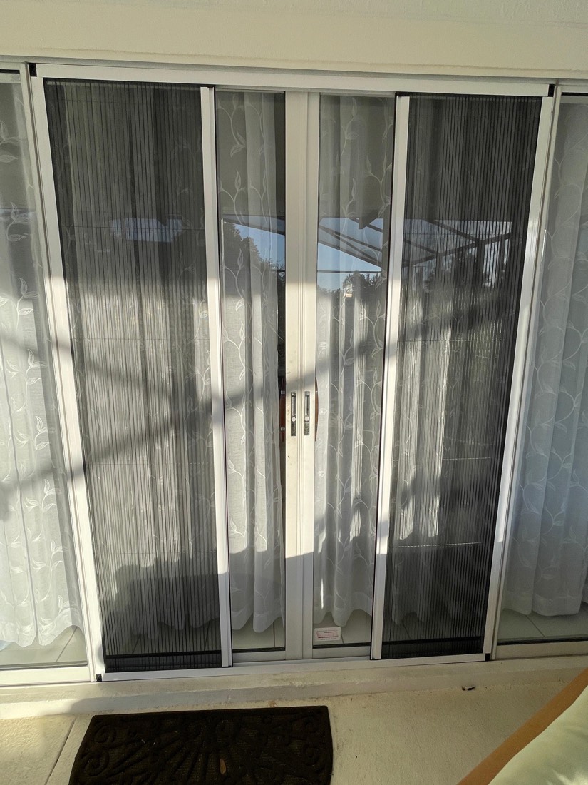 The same double door with the pleated screens folded to the sides